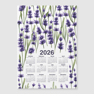 Carte Magnétique 2026 Calendrier Aquarelle Purple Lavande Fleurs