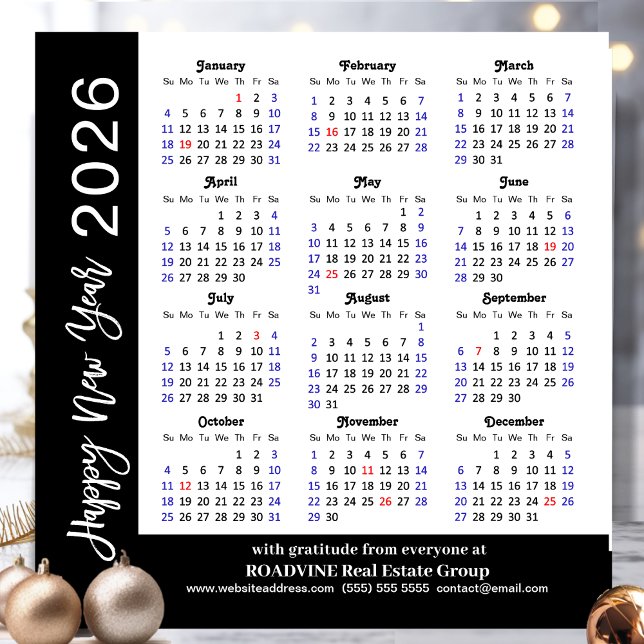 Carte Magnétique 2026 Calendrier Black White Corporate Magnetic Car (Créateur téléchargé)