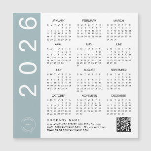 Carte Magnétique 2026 Calendrier Bordure bleue Code QR Logo de la s