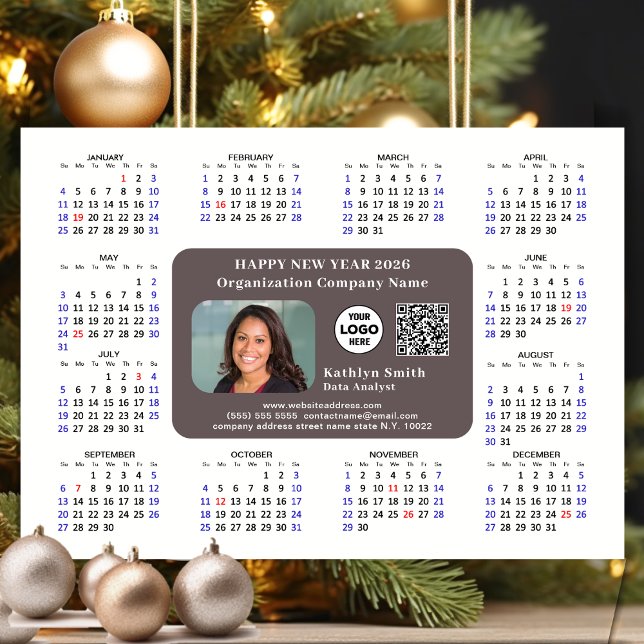 Carte Magnétique 2026 Calendrier Business Logo QR Moderne Magnétiqu (Créateur téléchargé)