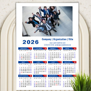 Carte Magnétique 2026 Calendrier Business Photo Simple Bleu Rouge