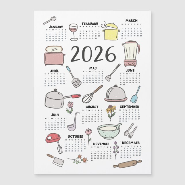 Carte Magnétique 2026 Calendrier des ustensiles de cuisine (Devant)