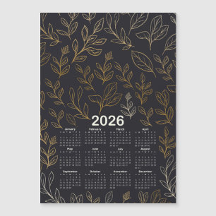 Carte Magnétique 2026 Calendrier Elegant Feuille or Motif