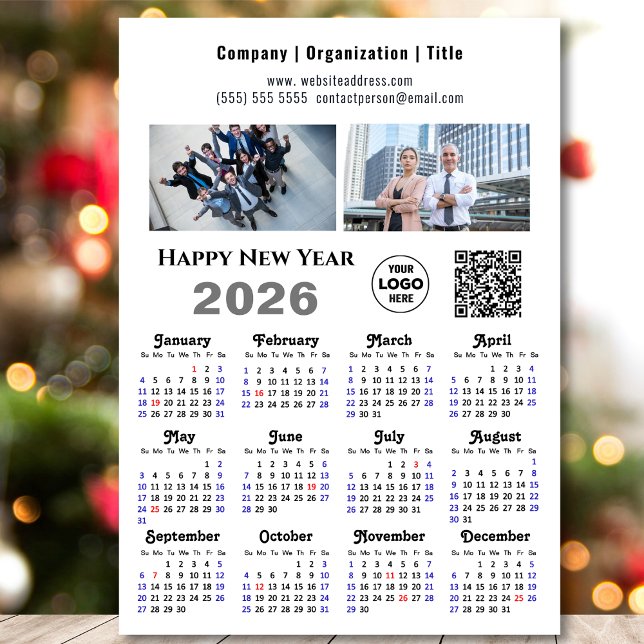 Carte Magnétique 2026 Calendrier Entreprise 2 Logo photo QR Magnéti (Créateur téléchargé)