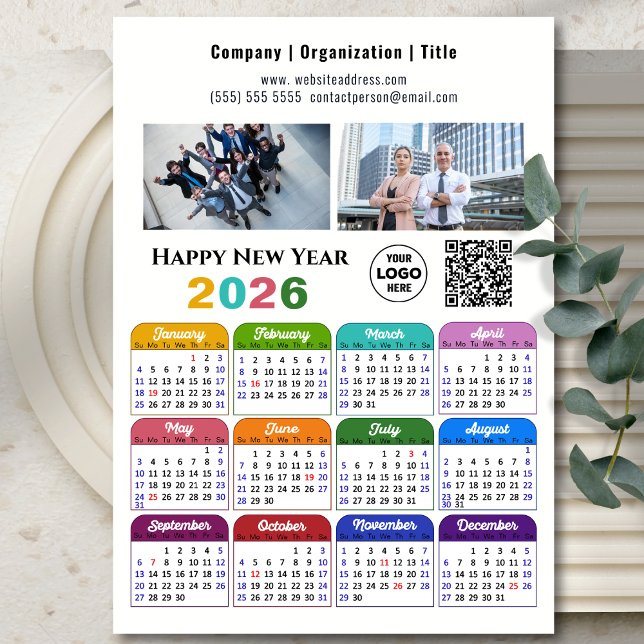 Carte Magnétique 2026 Calendrier Entreprise 2 Logo photo QR Magnéti (Créateur téléchargé)
