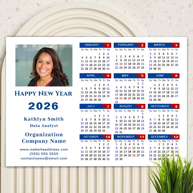 Carte Magnétique 2026 Calendrier Entreprise Photo Bleu Rouge Magnét (Créateur téléchargé)