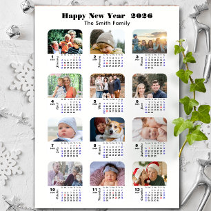 Carte Magnétique 2026 Calendrier Famille 12 Photo Collage Minimalis