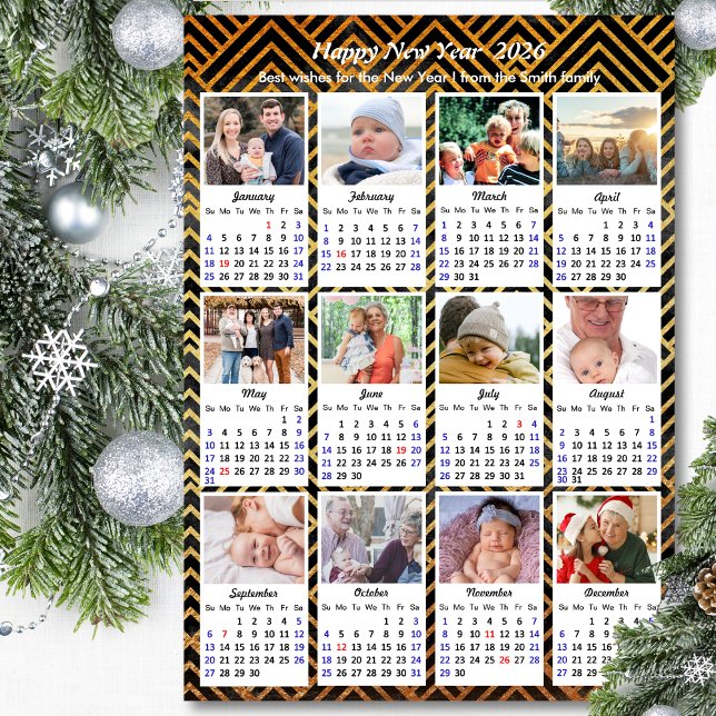 Carte Magnétique 2026 Calendrier Famille 12 Photo Moderne Black Gol (Créateur téléchargé)