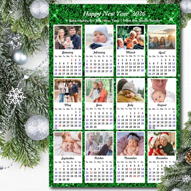 Carte Magnétique 2026 Calendrier Famille 12 Photo Parties scintilla (Créateur téléchargé)
