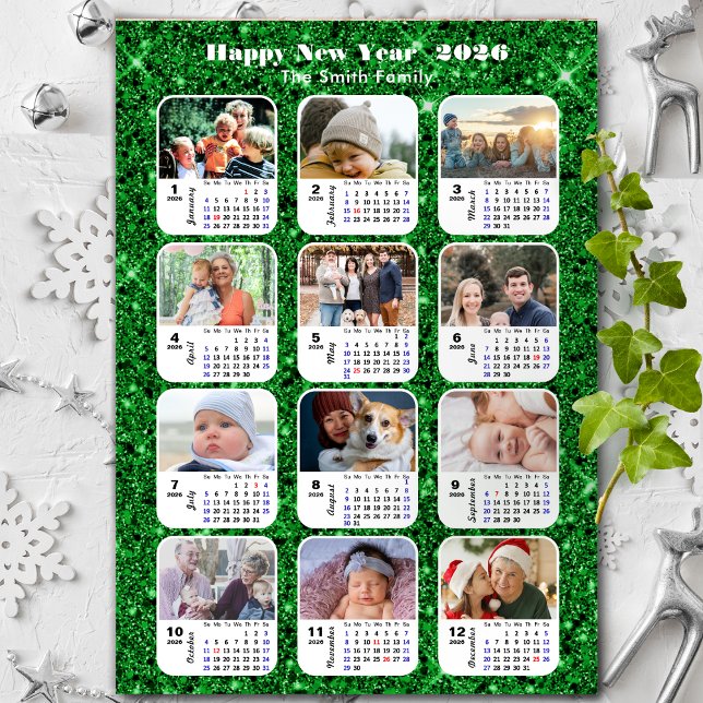Carte Magnétique 2026 Calendrier Famille 12 Photo Parties scintilla (Créateur téléchargé)