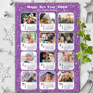 Carte Magnétique 2026 Calendrier Famille Photo Moderne Violet Parti