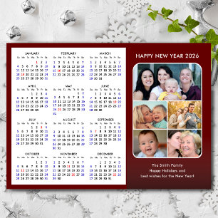 Carte Magnétique 2026 Calendrier Famille Photo Rouge moderne Magnét