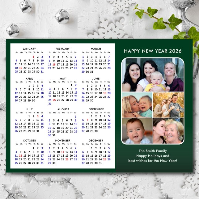 Carte Magnétique 2026 Calendrier Famille Photo Vert Moderne Magnéti (Créateur téléchargé)