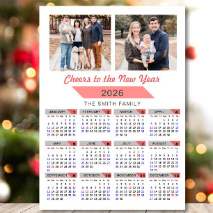 Carte Magnétique 2026 Calendrier Famille rose moderne 2 Photo Magné