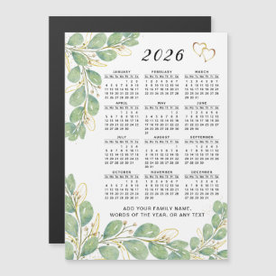 Carte Magnétique 2026 Calendrier Floral Eucalyptus aimant personnal