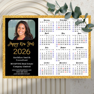 Carte Magnétique 2026 Calendrier Gold Black Business Photo magnétiq