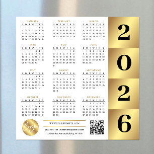 Carte Magnétique 2026 Calendrier Gold Business Logo QR Code Marketi