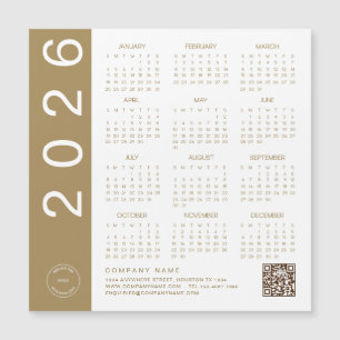 Carte Magnétique 2026 Calendrier Gold Texte QR Code Entreprise Logo