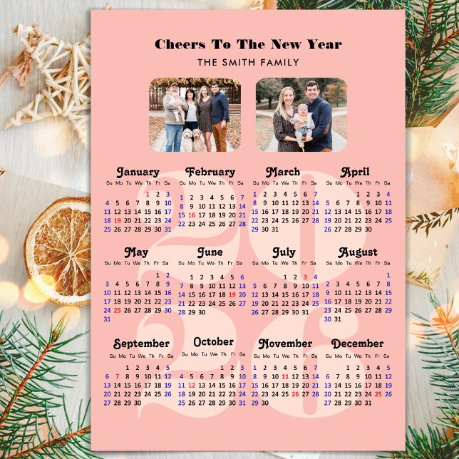 Carte Magnétique 2026 Calendrier Nouvel An Élégant rose Magnétique (Créateur téléchargé)