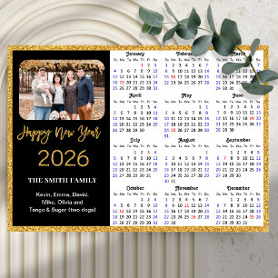 Carte Magnétique 2026 Calendrier Parties scintillant Or moderne Pho