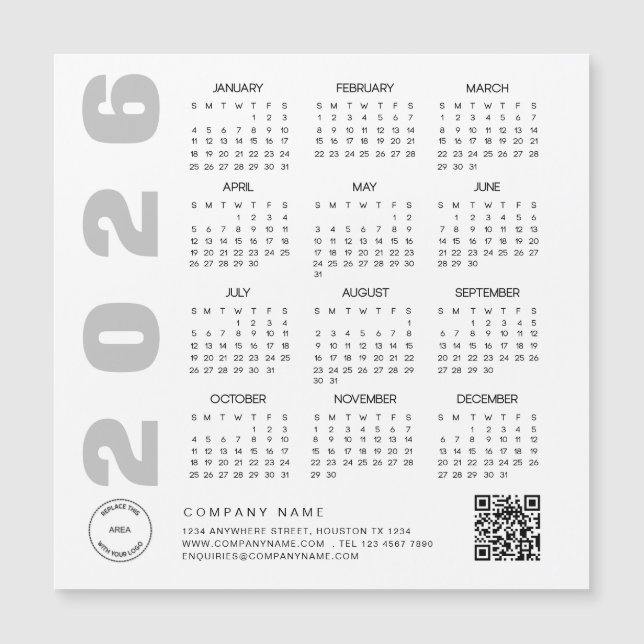 Carte Magnétique 2026 Calendrier QR Code Société Logo Giveaway (Devant)