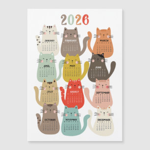 Carte Magnétique 2026 Calendrier Tons Terre Chats