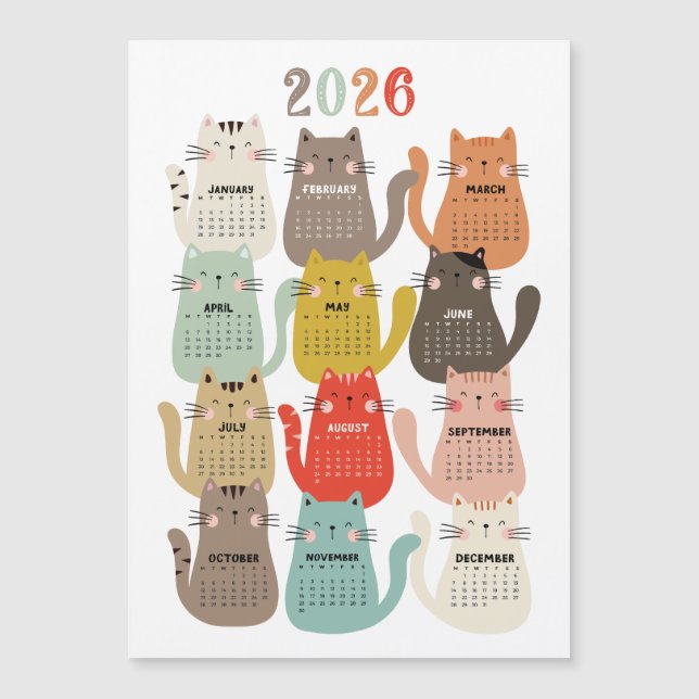 Carte Magnétique 2026 Calendrier Tons Terre Chats (Devant)