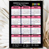 2026 Calendrier US Holidays Pink Corporate Magneti