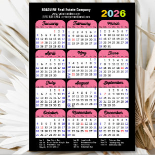 Carte Magnétique 2026 Calendrier US Holidays Pink Corporate Magneti