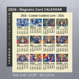 Carte Magnétique 2026 Custom Cosmic Goddess Calendrier Dimanche déb