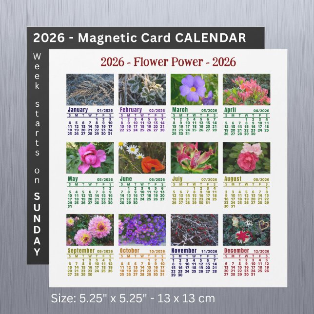 Carte Magnétique 2026 Custom Flower magnétique Calendrier démarre d (Créateur téléchargé)