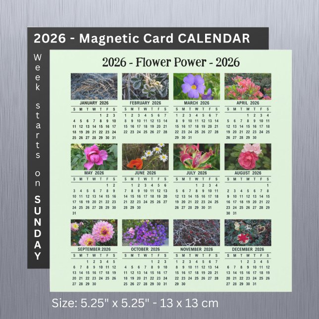 Carte Magnétique 2026 Custom Flower magnétique vert Calendrier SU (Créateur téléchargé)