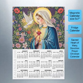 Carte Magnétique 2026 Fridge Calendar, Sacred Heart of Mary /Prayer