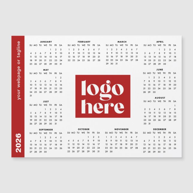 Carte Magnétique 2026 Red Business Logo Magnetic Calendar (Devant)