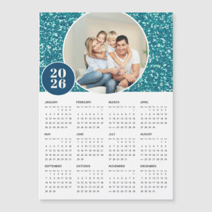 Carte Magnétique 2026 Sparkly Blue Photo Calendrier magnétique pers