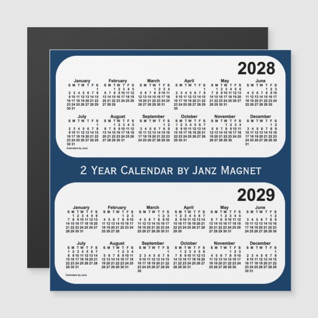 Carte Magnétique 2028-2029 Police Box Blue 2 Year Calendar par Janz (Devant / Derrière)