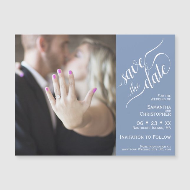 Carte Magnétique 2 Volet photo mariage Enregistrer la date Blue Mag (Devant)