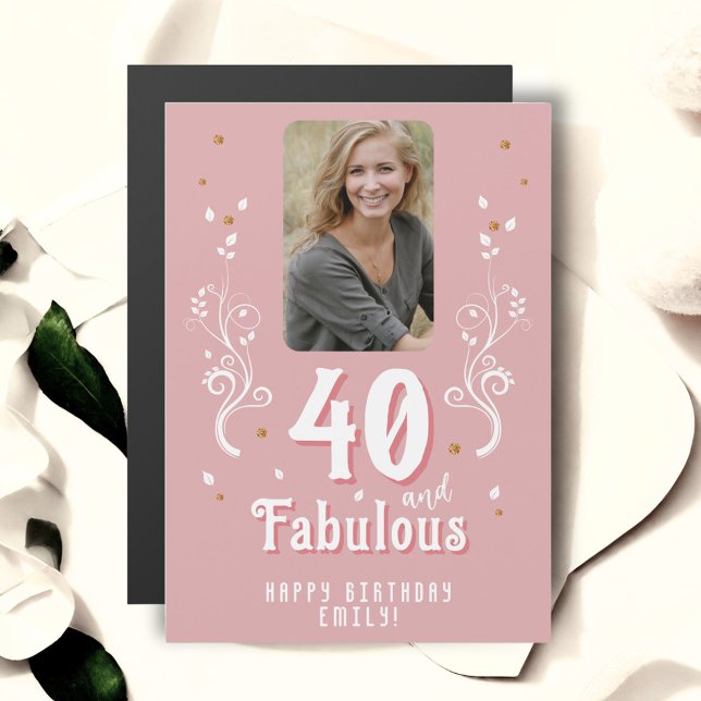 Carte Magnétique 40 et Fabulous Foliage rose photo 40e anniversaire (Créateur téléchargé)