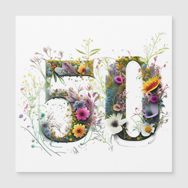 Carte Magnétique 50e anniversaire Fleur sauvage décoratif Texte (Devant)