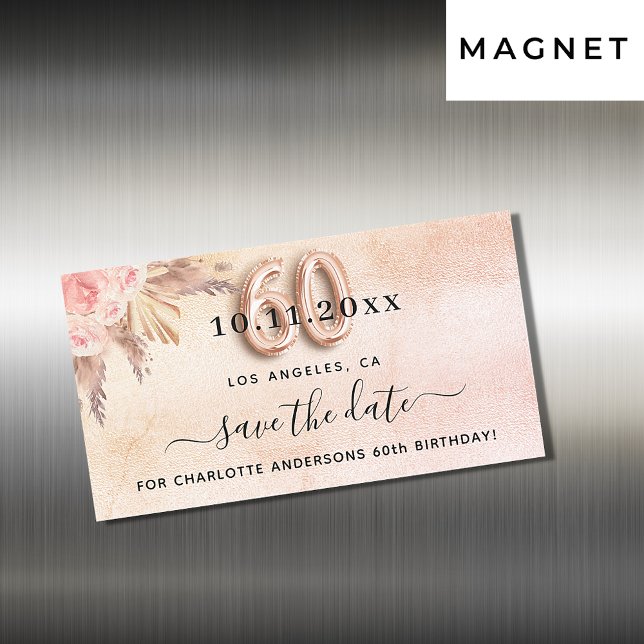 Carte Magnétique 60e anniversaire pampas rose enregistrer la date a (Créateur téléchargé)