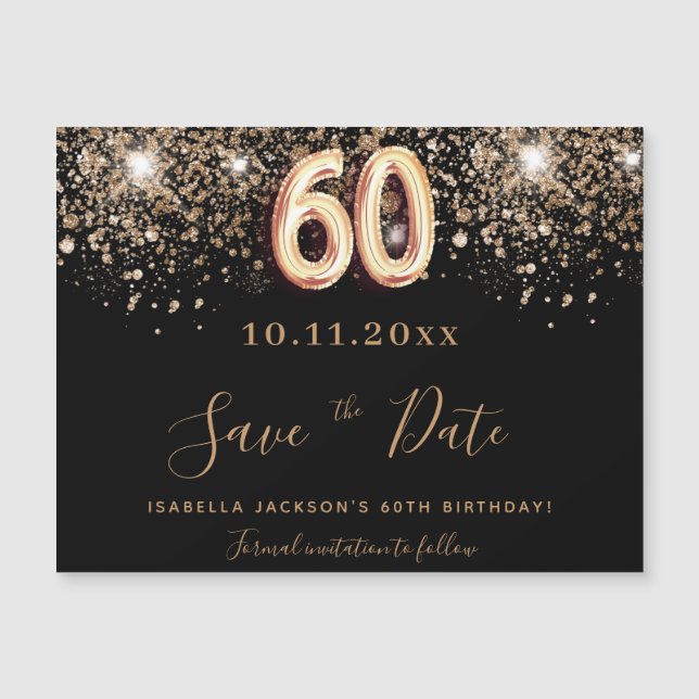 Carte Magnétique 60e anniversaire parties scintillant noire enregis (Devant)