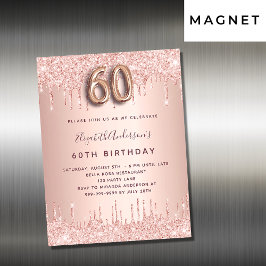 Carte Magnétique 60e irthday rose or parties scintillant d'invitati