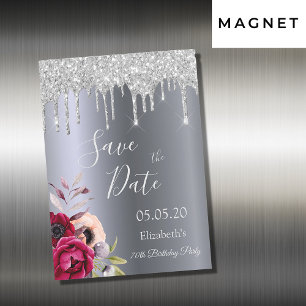 Carte Magnétique 70e anniversaire parties scintillant argent Enregi