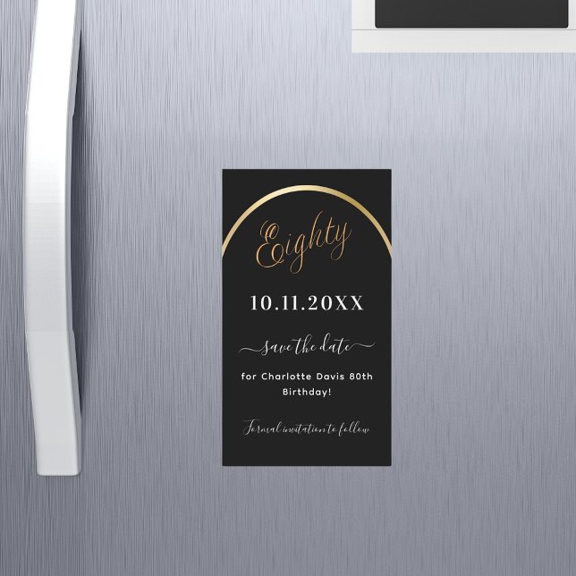 Carte Magnétique 80e anniversaire or noir Enregistrer l'aimant Date (Créateur téléchargé)