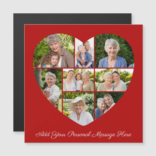 Carte Magnétique 8 Photo Collage Heart Add A Greeting Magnetic Card (Devant / Derrière)