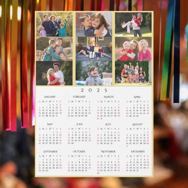 Carte Magnétique 9 Collage de photos Calendrier familial personnali (9 Photo Collage Personalized 2025 Family Calendar)