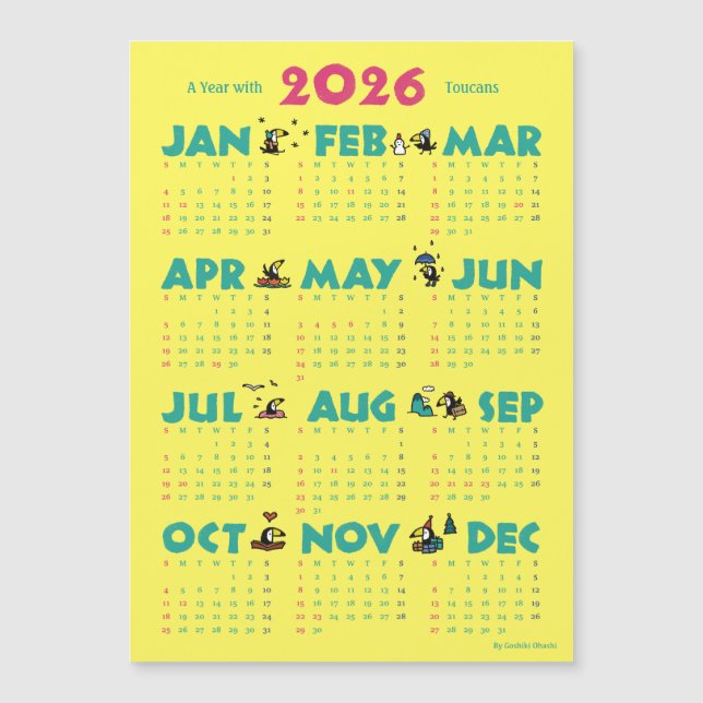Carte Magnétique A Year with Toucans: Calendar 2026-Y マグネットカード (Devant)