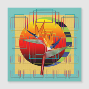 Carte Magnétique Abstract geometric bird flower aqua yellow red sun