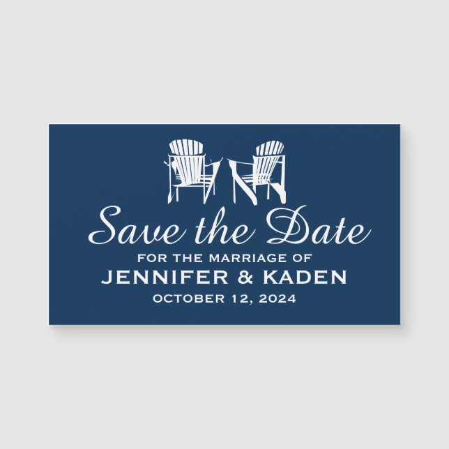 Carte Magnétique Adirondack Chaises bleu marine | Save the date (Devant)