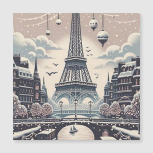 Carte Magnétique Affiche de Noël à Paris – Tour Eiffel enneigée en 